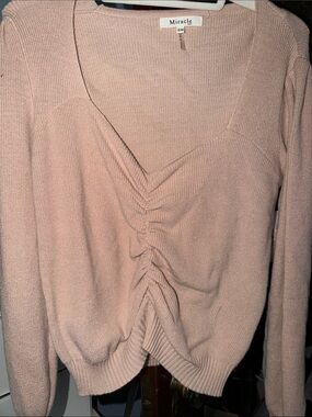 Miracle Ruched Scoop-Neck Long Sleeve Top - Taupe